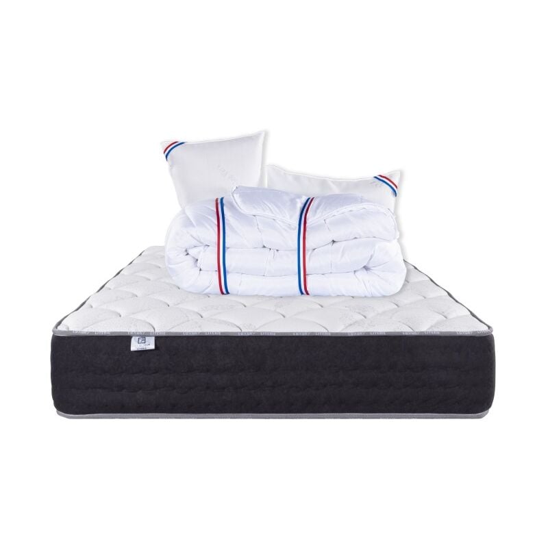 Matelas Serenite, Ressorts Ensachés, Mousse Haute Densité, ergonomique, Soutien très ferme + Oreiller + Couette, 160x200cm
