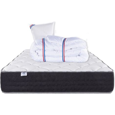 Matelas Serenite, Ressorts Ensachés, Mousse Haute Densité, ergonomique, Soutien très ferme + Oreiller + Couette, 90x190cm