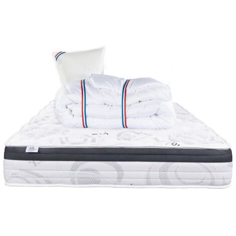 Matelas Sleeplux, 26cm, latex, ergonomique, face été/hiver, haute densité + Oreiller + couette, 90x190cm