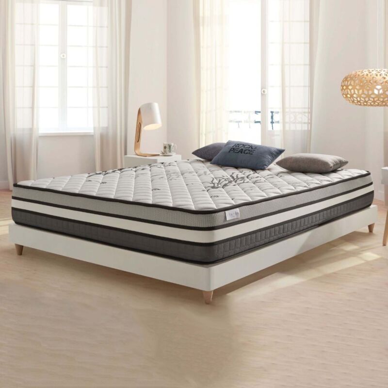 Matelas 140x190 cm - Solar - Matelas Ressorts Ensachés Hybrid, Mousse mémoire hr, Blue Latex, Équilibré, Réversible, Très épais 30 cm