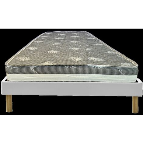 Matelas + sommier blanc  120x190 x 22 cm - Ferme - Face Hiver Laine - ame rembourrage 100 % polesther - âme 100 % polyuréthane poli lattex Haute Densite -