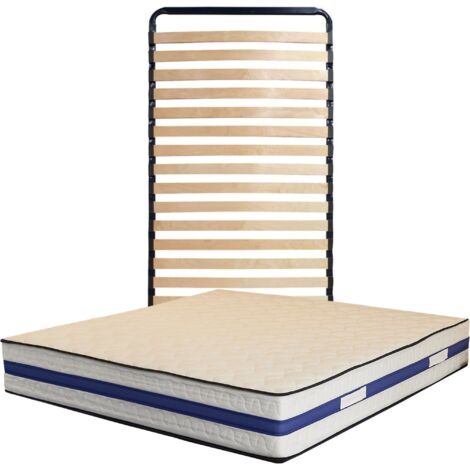 Matelas + Sommier démonté + Pieds + Oreiller Mémoire + Protège Matelas Offerts - Mousse rembourrage  100 % polesther -  - Hauteur 29 cm - Face Hiver avec Laine  - Face été avec Lin - Soutien Ferme -  