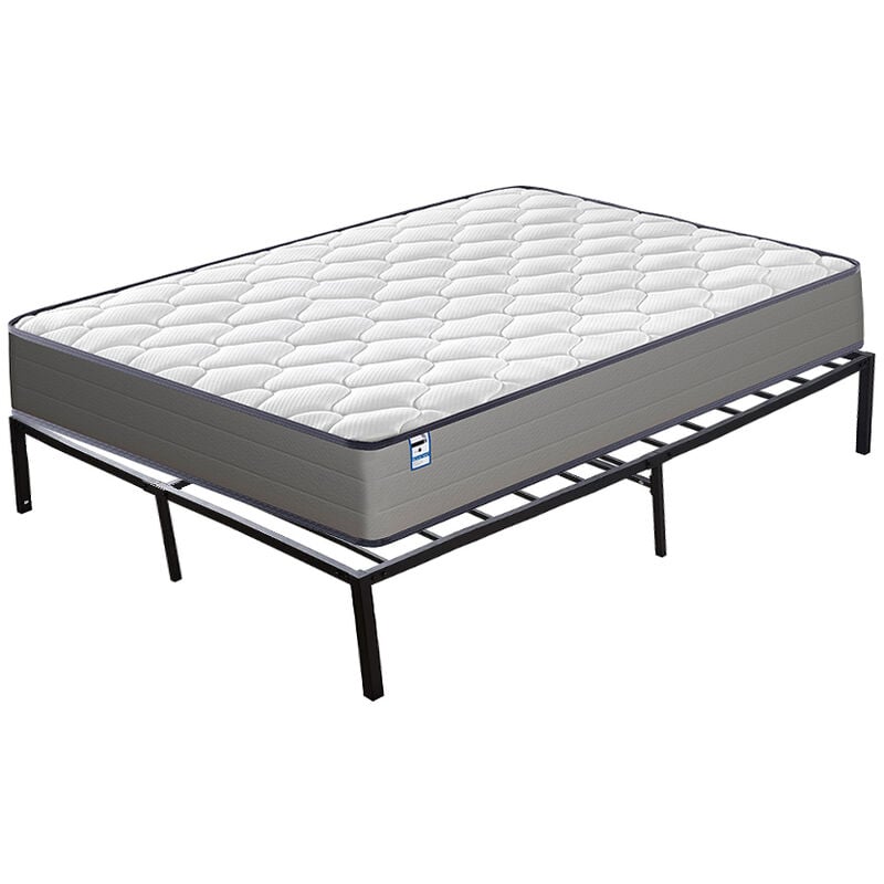 Matelas +Sommier Dewinner Ressorts ensachés+Cadre de lit en métal(Epaisseur 20cm,140x190) - Blanc