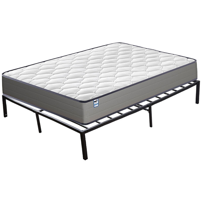 Matelas +Sommier Dewinner Ressorts ensachés+Cadre de lit en métal(Epaisseur 20cm,160x200) - Blanc