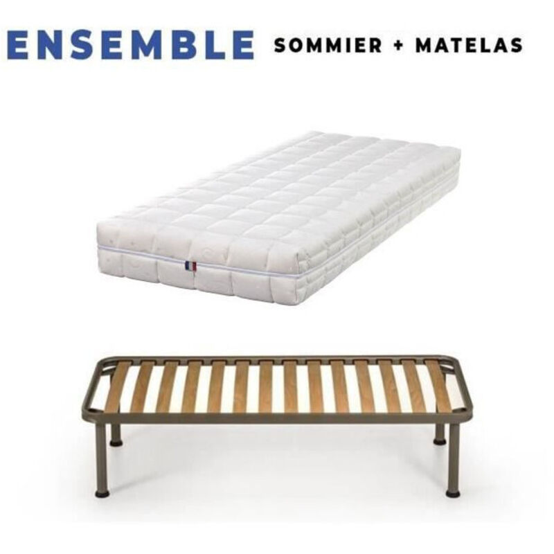Matelas + Sommier Démonté 200x200 + Pieds Offerts Mousse Indéformable - Soutien Souple - Déhoussable 3 C™tés Housse Lavable - Hauteur 20 cm