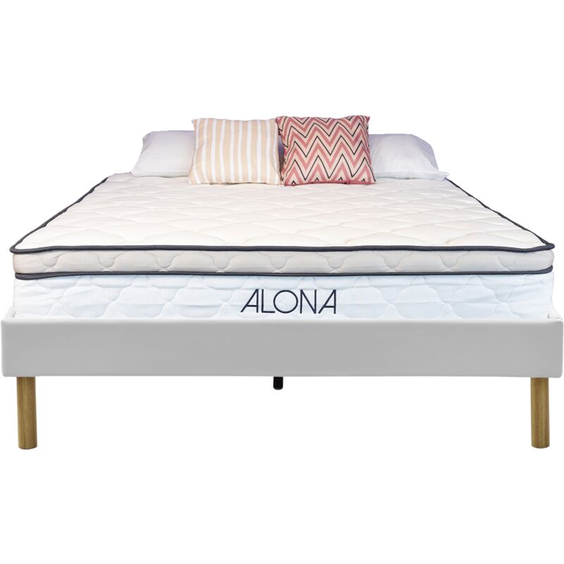 King Of Dreams - Matelas + sommier blanc Alona a Ressorts + Memoire de Forme 80 Kg/m3 - 80x190 Hauteur +/- 25,5 cm - Accueil Moelleux - Soutien