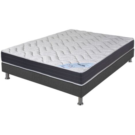 Matelas + sommier tapissier 120x190 Mousse - Melior - Soutien ferme - Gris