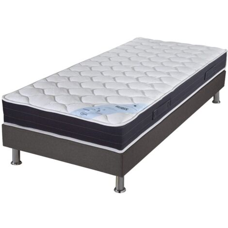 Matelas + sommier tapissier 90x190 Ressorts - Rubis - Soutien très ferme - Gris