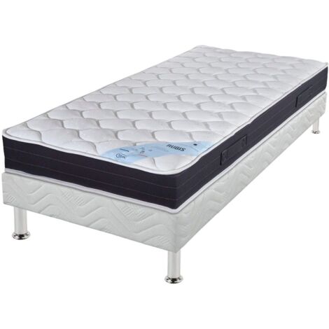 Matelas + sommier tapissier 90x200 Ressorts - Rubis - Soutien très ferme - Blanc