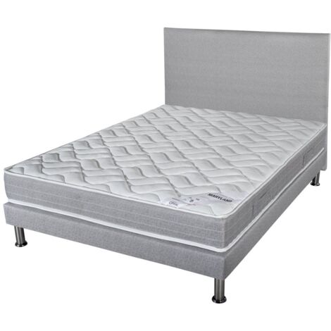 Matelas + Sommier + Tete Gris clair 140x190 Maryland - Hauteur 20 cm - Soutien ferme