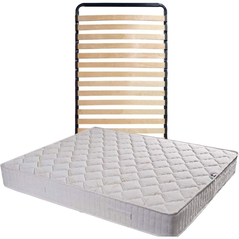 Matelas Tissu Ignifuge 70x190 + Sommier Démonté + Pieds + Protège Matelas Offerts - Hauteur 20 cm - Confort Trés Ferme - Mousse Extrmement Durable