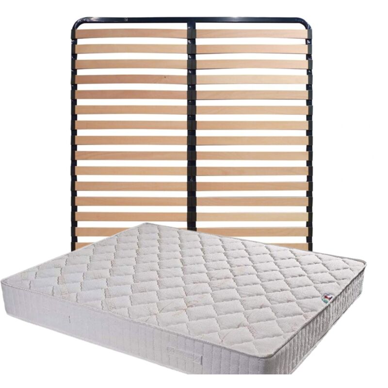 Matelas Tissu Ignifuge 140x200 + Sommier Démonté + Pieds Offerts - Hauteur 20 cm - Confort Trés Ferme - Mousse Extrmement Durable Poli Lattex