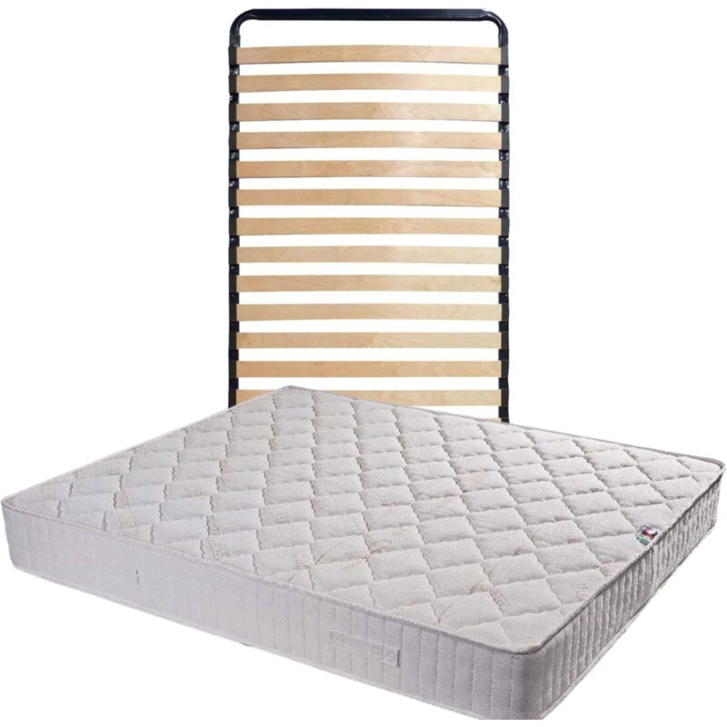 Matelas Tissu Ignifuge 80x190 + Sommier Démonté + Pieds Offerts - Hauteur 20 cm - Confort Trés Ferme - Mousse Extrmement Durable Poli Lattex
