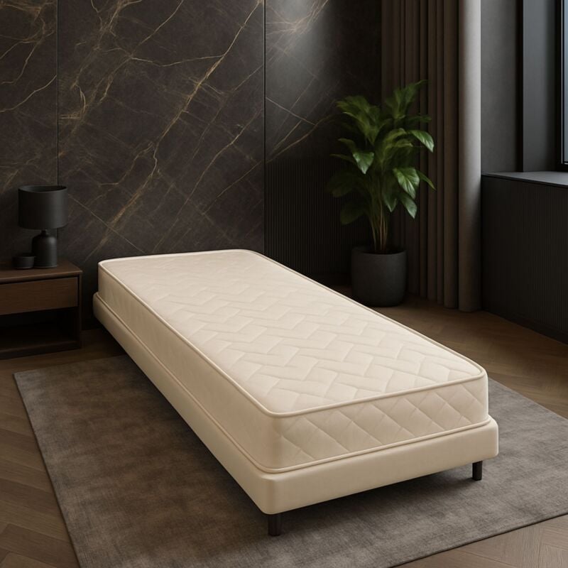 Matelas Très Ferme contact Mémoire de Forme 60 Kg/m3 90x190 x 9 cm + Oreiller Visco - 5 zones de Confort - ame rembourrage 100 % polesther - âme 100