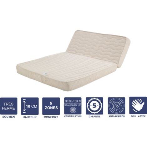 Matelas Trés Ferme Pour tous BZ + Alése 140x200 x 10 cm + Oreiller Visco avec contact Mémoire de Forme sur Face Hiver - Découpe Assise 60 cm - 5 zones de Confort - Face été et  - Trés Respirant