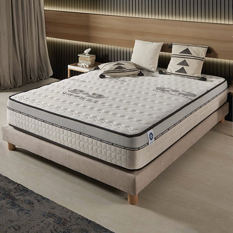 Matelas 160x200 cm - Visco-Carbone - Matelas Ressorts Ensachés Hybrid, Mousse mémoire HR, Blue Latex, Équilibré, Réversible, Très épais 30 cm