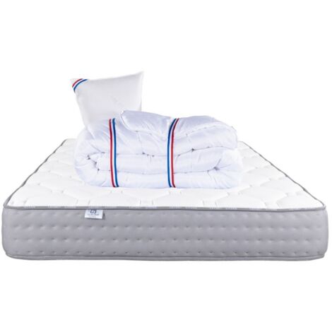 Matelas Zen (20 cm), Couette et Oreiller mousse haute densité, ferme, face été/hiver, 90x190cm