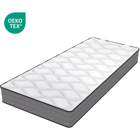 Materasso 140x200 cm H3, 7 zone, molle 1000/2 m², spessore 20 cm, schiuma ad alta densità, rivestimento in Lyocell bianco/grigio, certificato OEKO-TEX