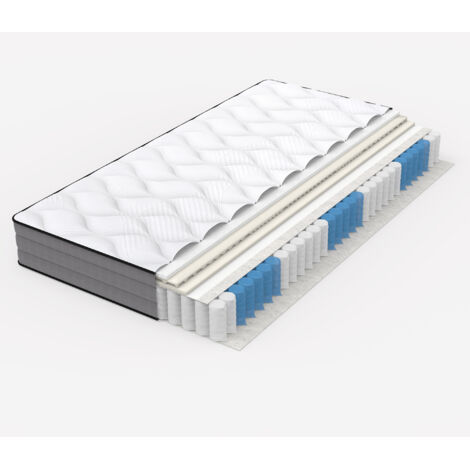 Materasso 90x200 cm H3, 7 zone, 1000 molle/2 m², spessore 20 cm, schiuma ad alta densità, rivestimento in Lyocell bianco/grigio, certificato OEKO-TEX