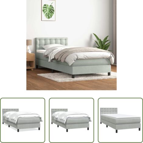 Materasso a molle -  Giroletto a Molle con Materasso Grigio Chiaro 80x210 cm Velluto
