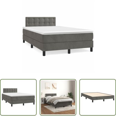 Materasso a molle -  Giroletto a Molle con Materasso Grigio Scuro 120x190 cm Velluto