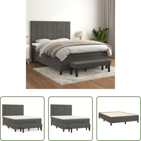 Materasso a molle -  Giroletto a Molle con Materasso Grigio Scuro 140x200 cm Velluto