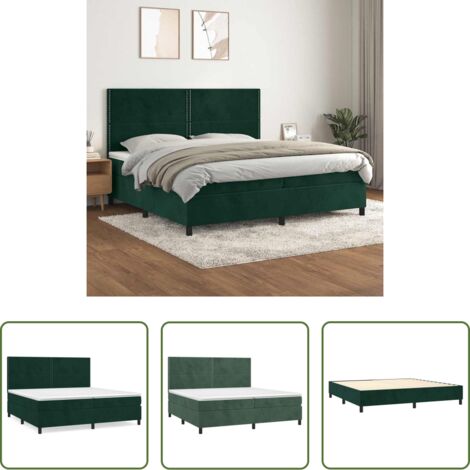 Materasso a molle -  Giroletto a Molle con Materasso Verde Scuro 200x200 cm Velluto