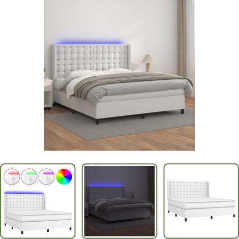 Materasso a molle -  Giroletto Molle con Materasso e LED Bianco 160x200cm Similpelle