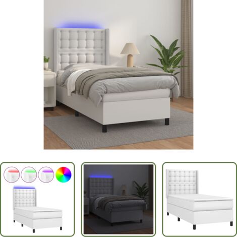 Materasso a molle -  Giroletto Molle con Materasso e LED Bianco 90x200 cm Similpelle