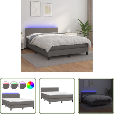 Materasso a molle -  Giroletto Molle con Materasso e LED Grigio 140x200cm Similpelle
