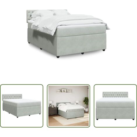 Materasso a molle insacchettate -  Giroletto a Molle con Materasso Grigio Chiaro 160x200cm Velluto