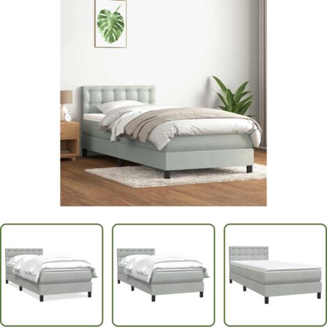 Materasso a molle insacchettate -  Giroletto a Molle con Materasso Grigio Chiaro 80x220 cm Velluto