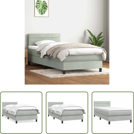 Materasso a molle insacchettate -  Giroletto a Molle con Materasso Grigio Chiaro 80x220 cm Velluto