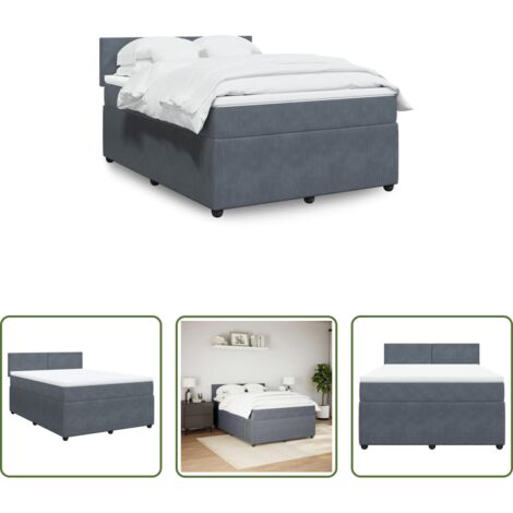 Materasso a molle insacchettate -  Giroletto a Molle con Materasso Grigio Scuro 140x190 cm Velluto