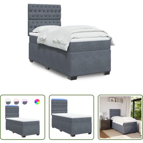 Materasso a molle insacchettate -  Giroletto a Molle con Materasso Grigio Scuro 80x200 cm Velluto