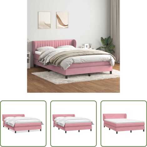Materasso a molle insacchettate -  Giroletto a Molle con Materasso Rosa 160x210 cm in Velluto