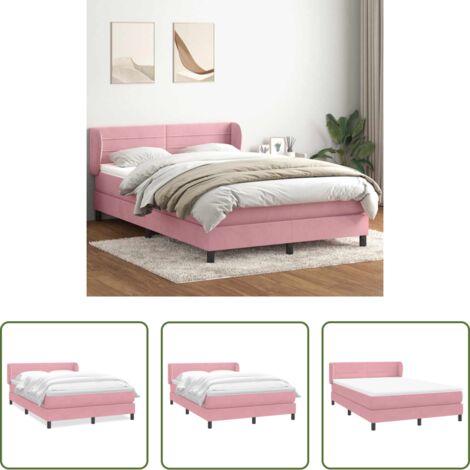 Materasso a molle insacchettate -  Giroletto a Molle con Materasso Rosa 160x210 cm in Velluto