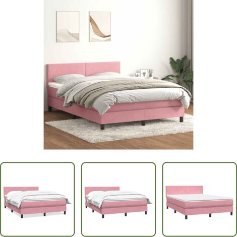 Materasso a molle insacchettate -  Giroletto a Molle con Materasso Rosa 160x210 cm in Velluto