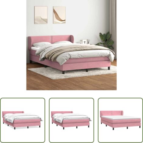 Materasso a molle insacchettate -  Giroletto a Molle con Materasso Rosa 160x210 cm in Velluto