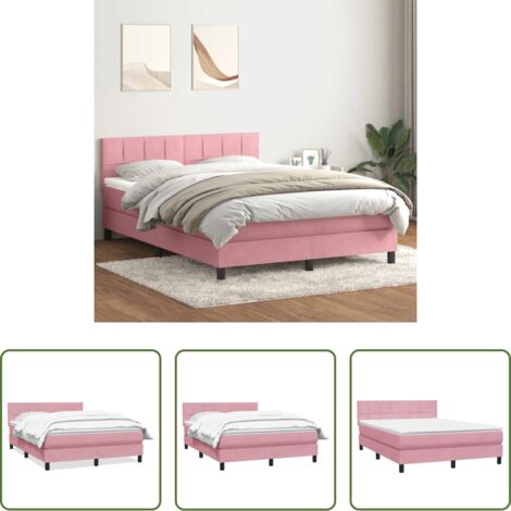 Materasso a molle insacchettate -  Giroletto a Molle con Materasso Rosa 160x210 cm in Velluto
