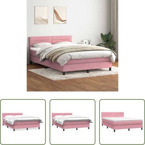 Materasso a molle insacchettate -  Giroletto a Molle con Materasso Rosa 160x210 cm in Velluto
