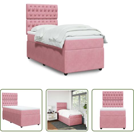 Materasso a molle insacchettate -  Giroletto a Molle con Materasso Rosa 90x200 cm in Velluto