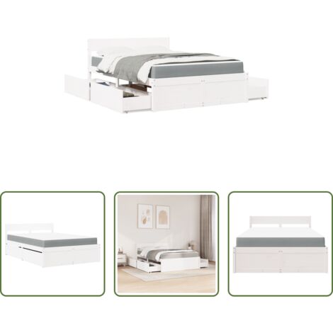 Materasso a molle insacchettate -  Letto Cassetti e Materasso Bianco 120x190cm Legno Massello Pino