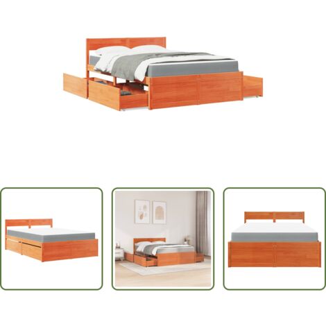 Materasso a molle insacchettate -  Letto Cassetti e Materasso Marrone Cera 140x190cm Massello Pino
