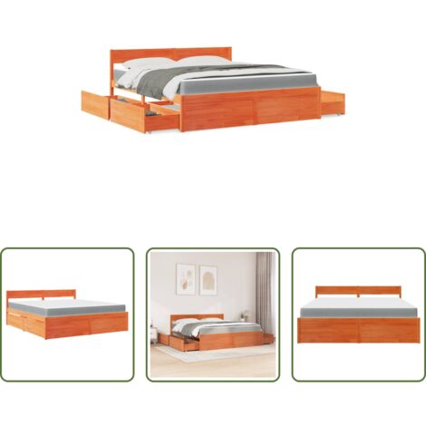 Materasso a molle insacchettate -  Letto Cassetti e Materasso Marrone Cera 180x200cm Massello Pino