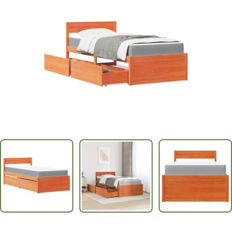 Materasso a molle insacchettate -  Letto Cassetti e Materasso Marrone Cera 90x190cm Massello Pino