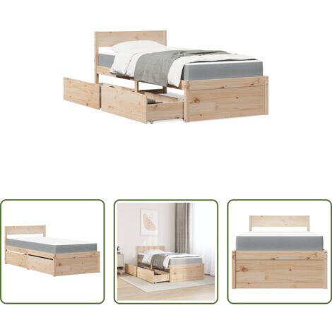 Materasso a molle insacchettate -  Letto con Cassetti e Materasso 90x190 cm Legno Massello di Pino
