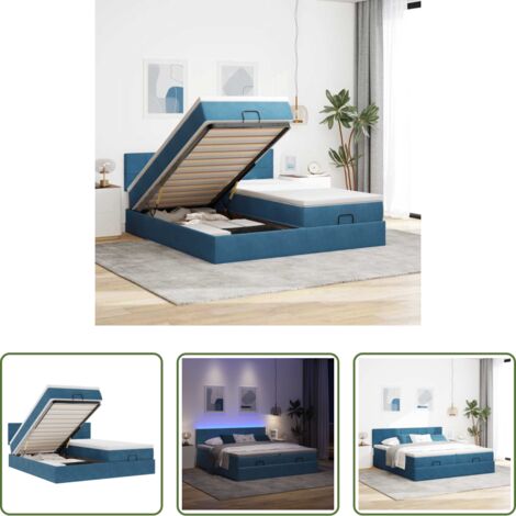 Materasso a molle insacchettate -  Pouf Letto con Materassi e LED Blu Scuro 200x200cm Velluto