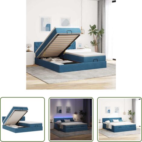 Materasso a molle insacchettate -  Pouf Letto con Materassi e LED Blu Scuro 200x200cm Velluto