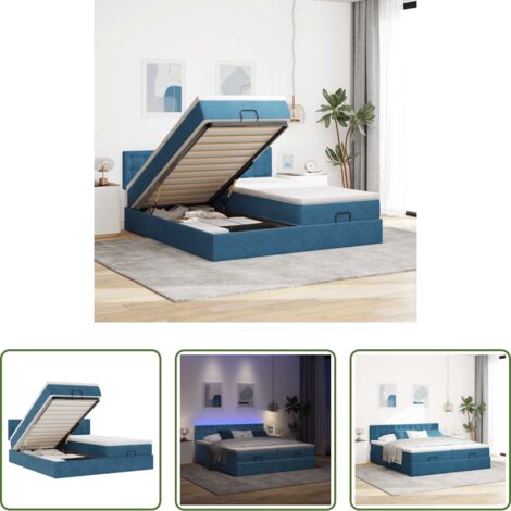 Materasso a molle insacchettate -  Pouf Letto con Materassi e LED Blu Scuro 200x200cm Velluto